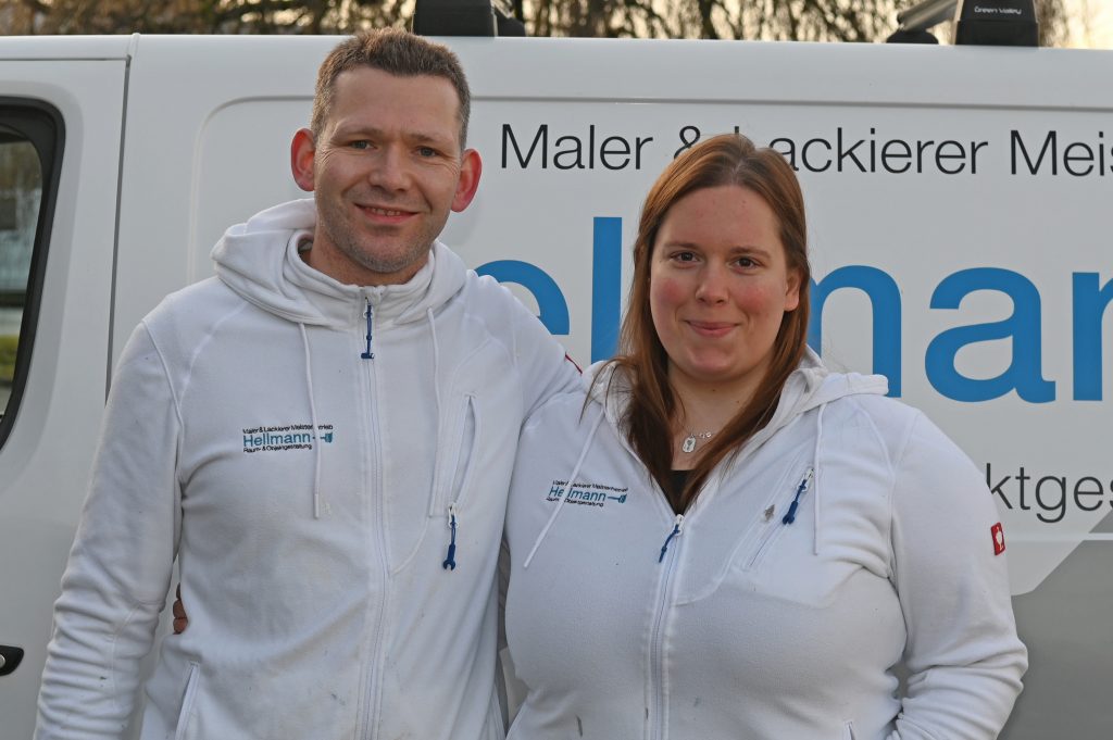 Das Ehepaar Kristin und Jörg Hellmann führen einen Maler Lackierer Meisterbetrieb in Dorsten.